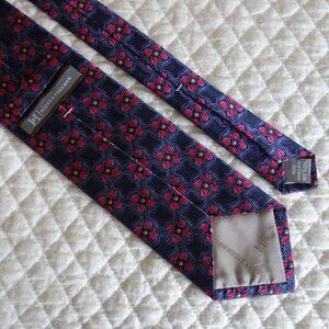 HICKEY FREEMAN Blue Pink Floral Retro Silk Tie